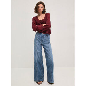 Free People WE THE FREE Libre Stretch Retro Wide Leg Jean Size 25 Boho Chic